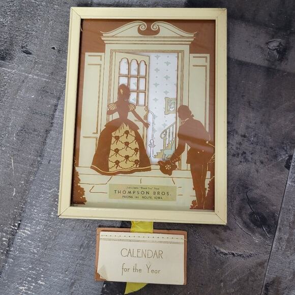 1939 Calendar Reverse Painted Glass Advertisment - Picture 1 of 8